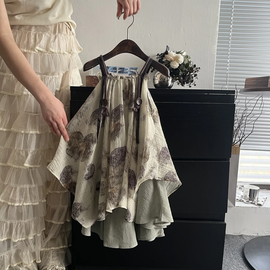 女童连衣裙时尚夏季新款儿童棉布裙森系印花吊带裙法式公主裙