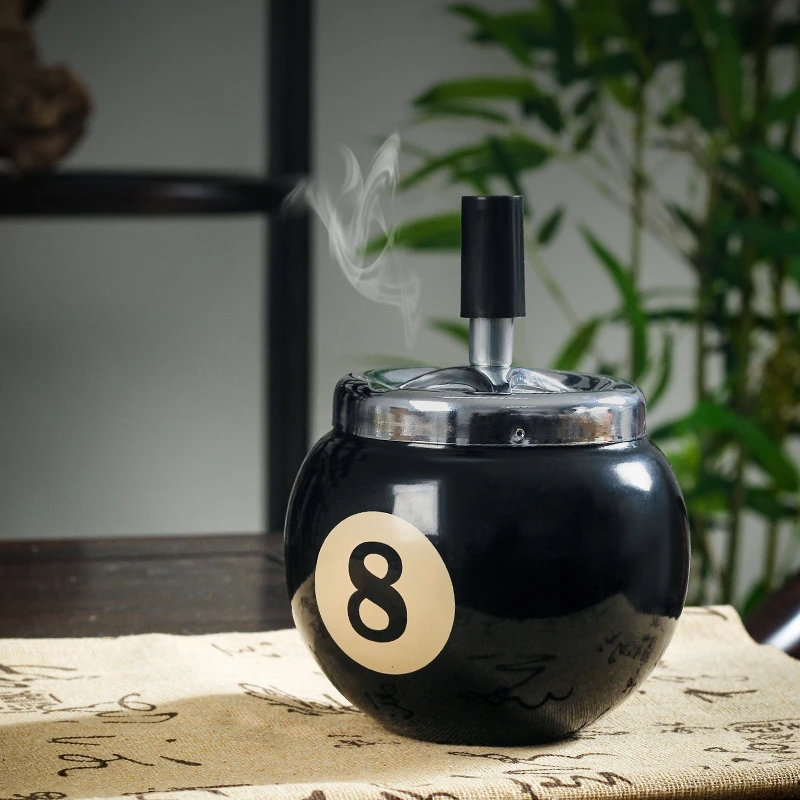 烟灰缸容量大台球式金属黑色经典款防风不炮灰还可装饰大容量