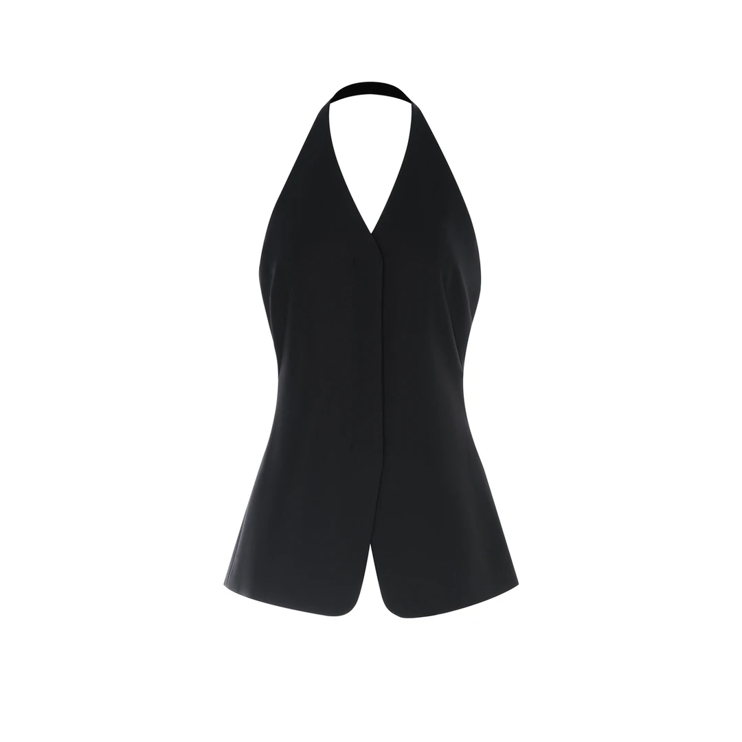 LYNEE 精纺羊毛简约V领挂脖式收腰马甲女设计感 LGB2FSW079