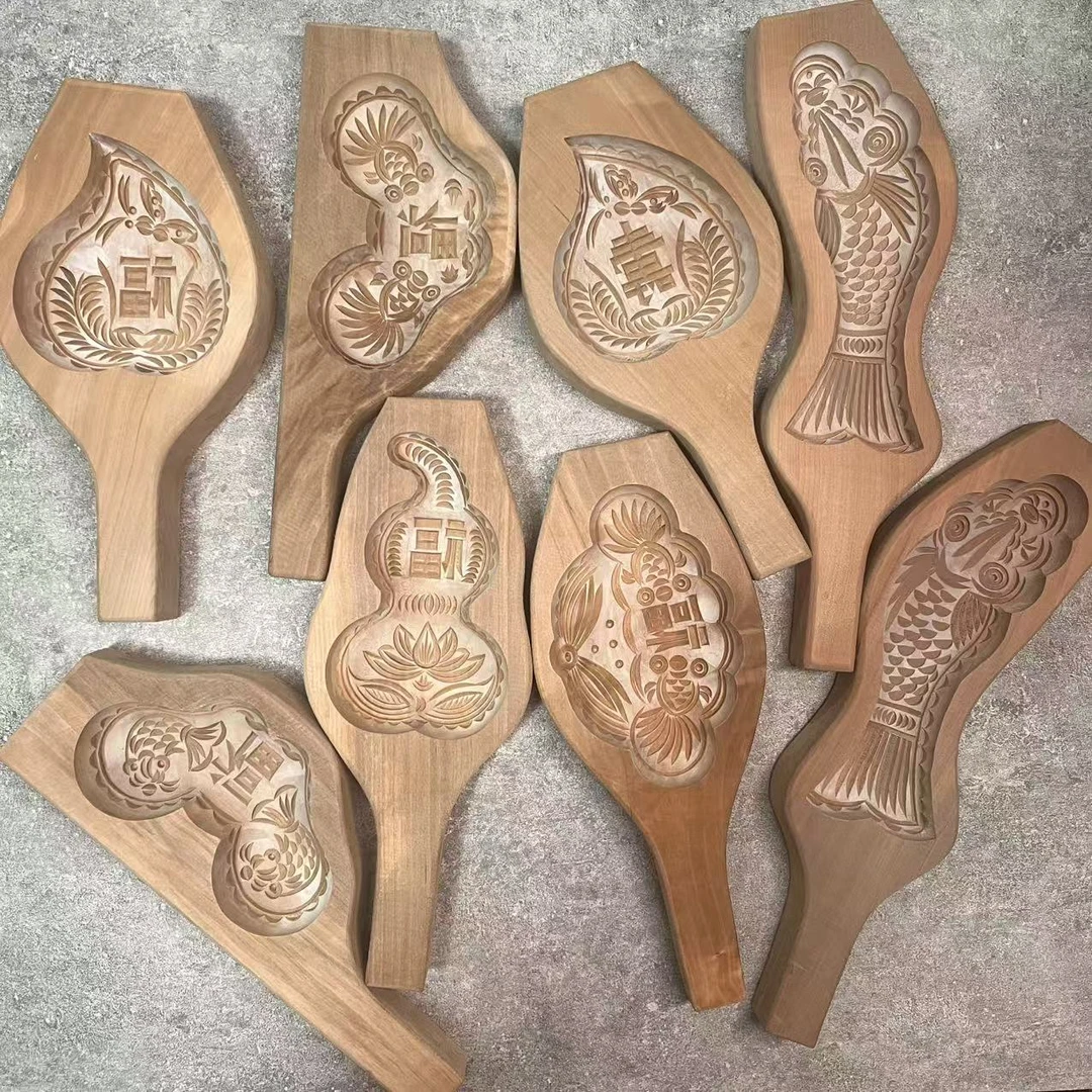 解姐面食模具凹底手工雕刻花饽饽卡子家用手压式蒸馒头模子大号