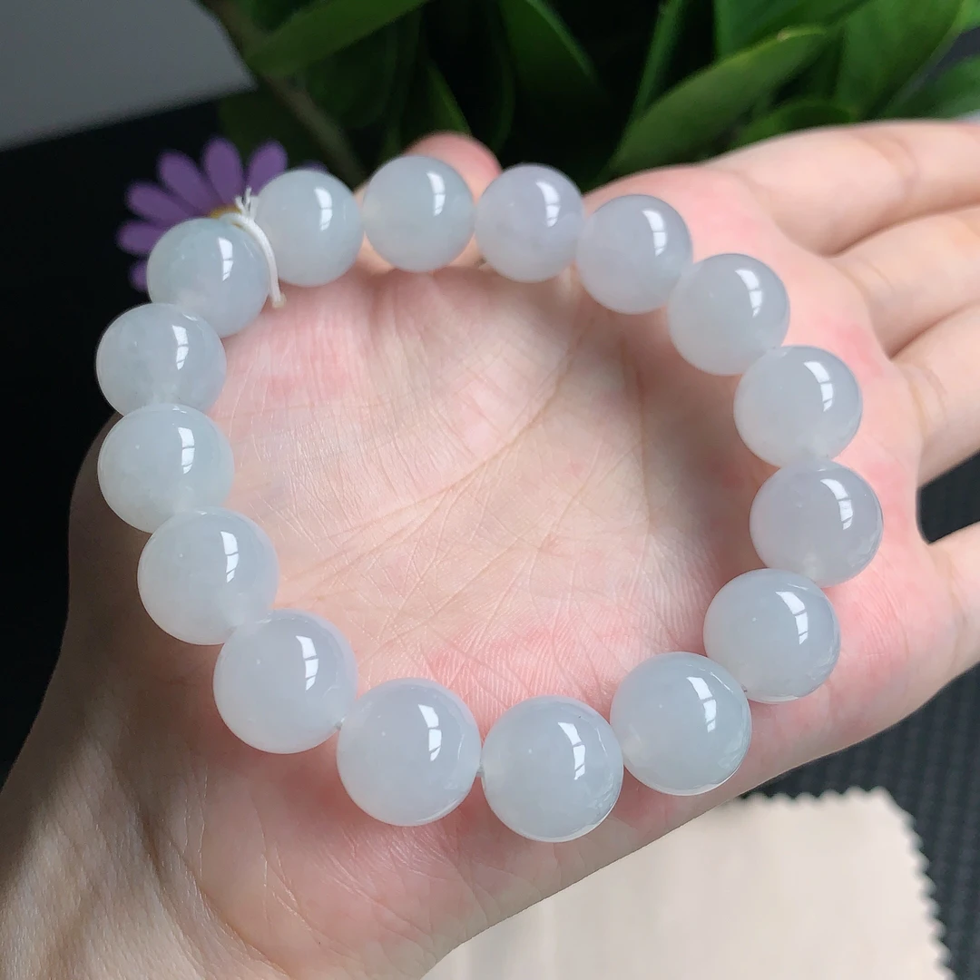 天然A货翡翠，冰润珠子手链12.8mm0821好看百搭精美冰透