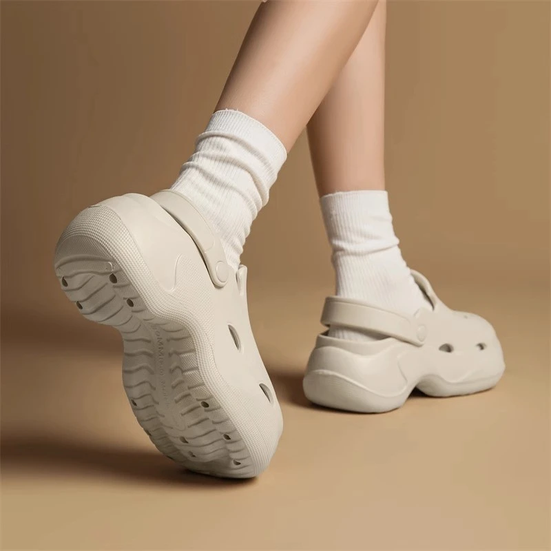 小众厚底外穿洞洞鞋女防滑增高包头拖沙滩两穿夏季海边休闲凉拖鞋