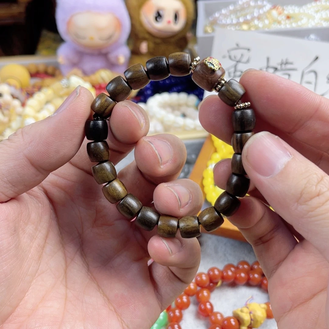 檀香紫檀（小叶紫檀）手串银S925镀金镶嵌