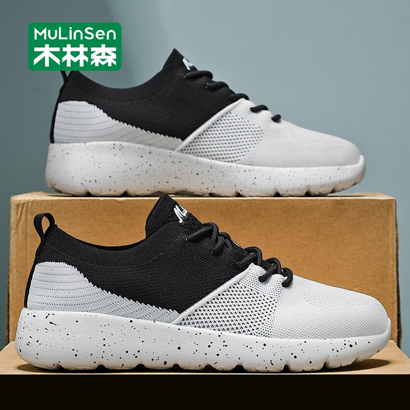 木林森网面运动鞋男2025秋季新款舒适透气软底防滑时尚百搭休闲鞋