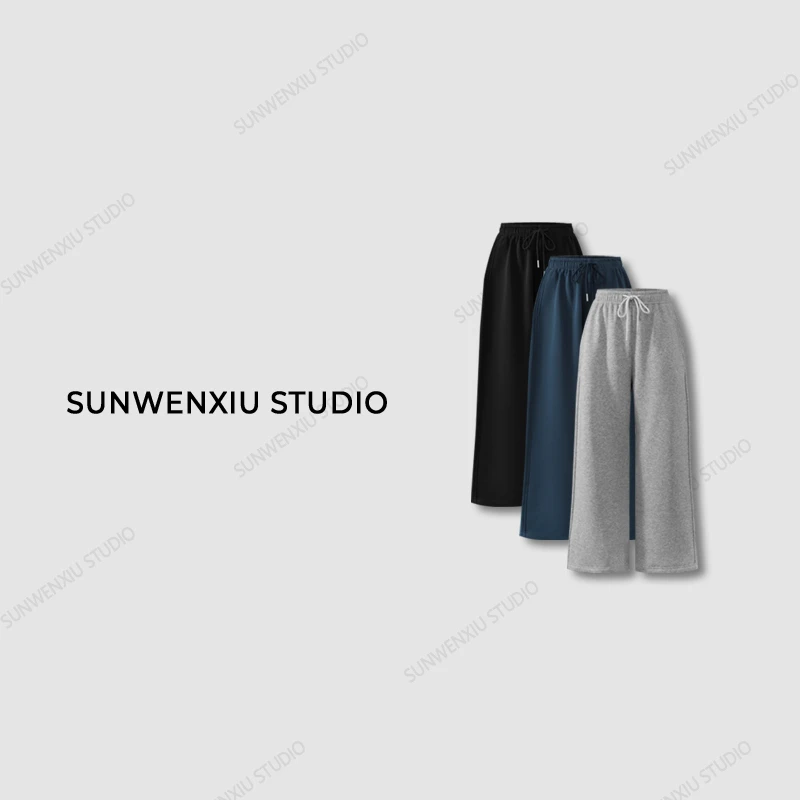 swx studio3店 ”主推卫裤“阔腿小弯刀复合一体绒休闲运动卫裤