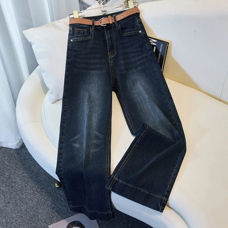 妙臻2025秋款高腰弹力牛仔烟管直筒裤阔腿牛仔九分裤子女爆款3332