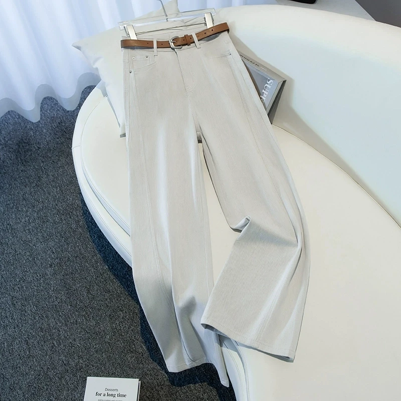 巨帛莫兰迪灰白牛仔直筒裤女2025春夏休闲宽松显瘦烫钻牡丹阔腿裤