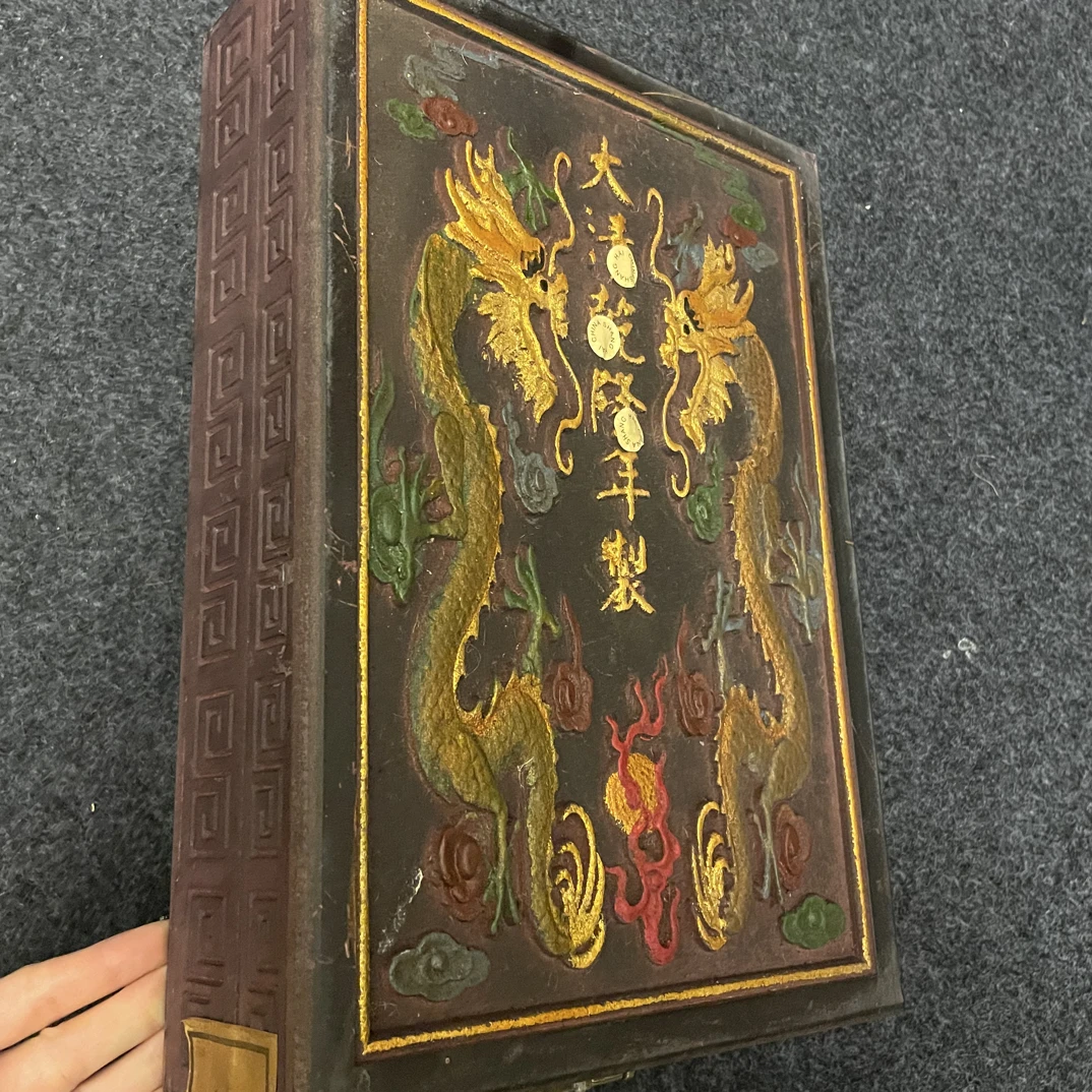 【闪购商品】闷/长方扁木双龙浮雕箱摆件复古工艺风