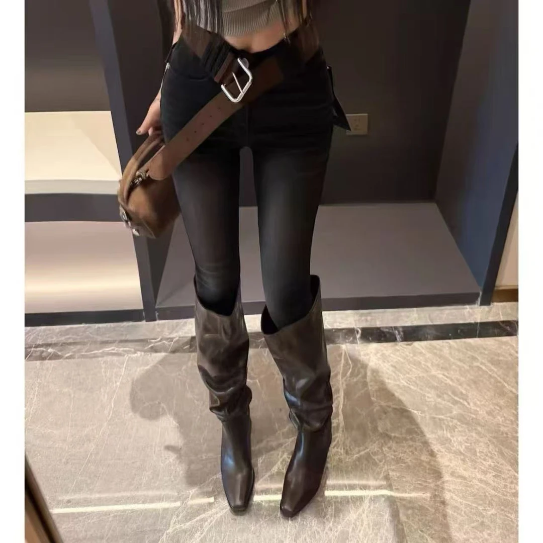 曼曼【韩漫腿精】复古显瘦显高弹力后口袋九分小脚裤Z1605