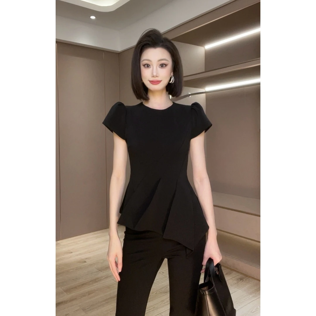 【琦哥专属】小众设计感不规则修身显瘦气质轻职场夏季上衣45209