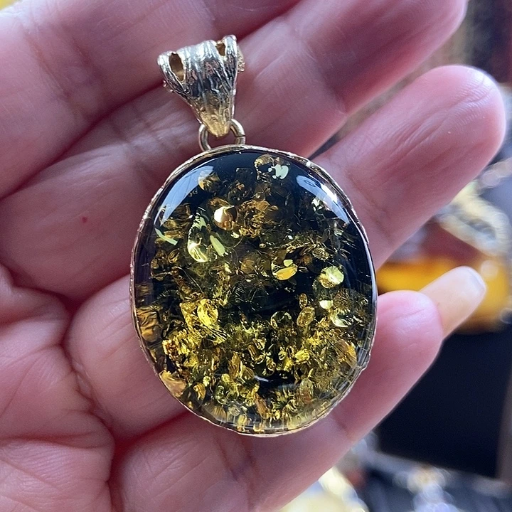 琥珀银S925镶嵌颈饰吊坠