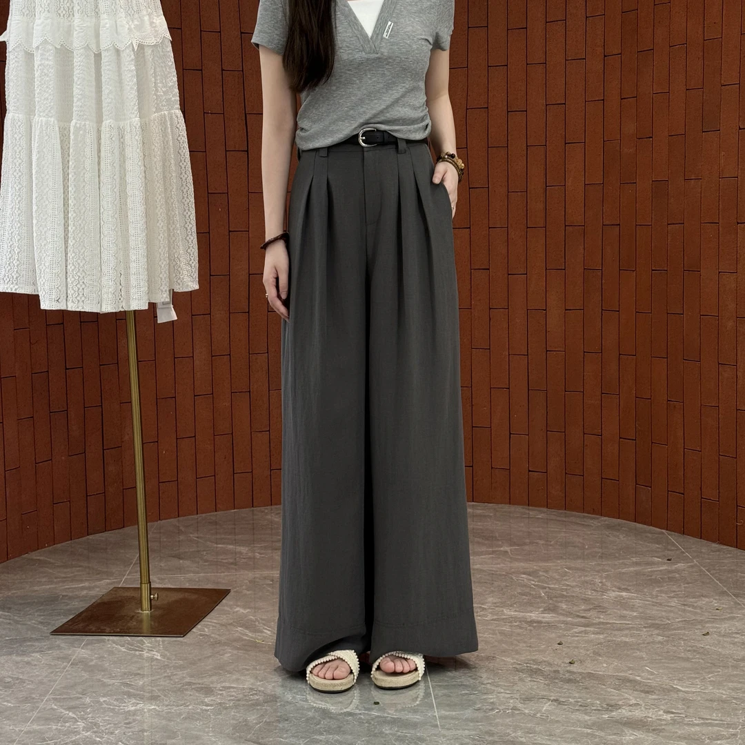 宿慕夏季阔腿裙裤韩版宽松舒适休闲裤亚麻莱赛尔通勤洋气B6909K