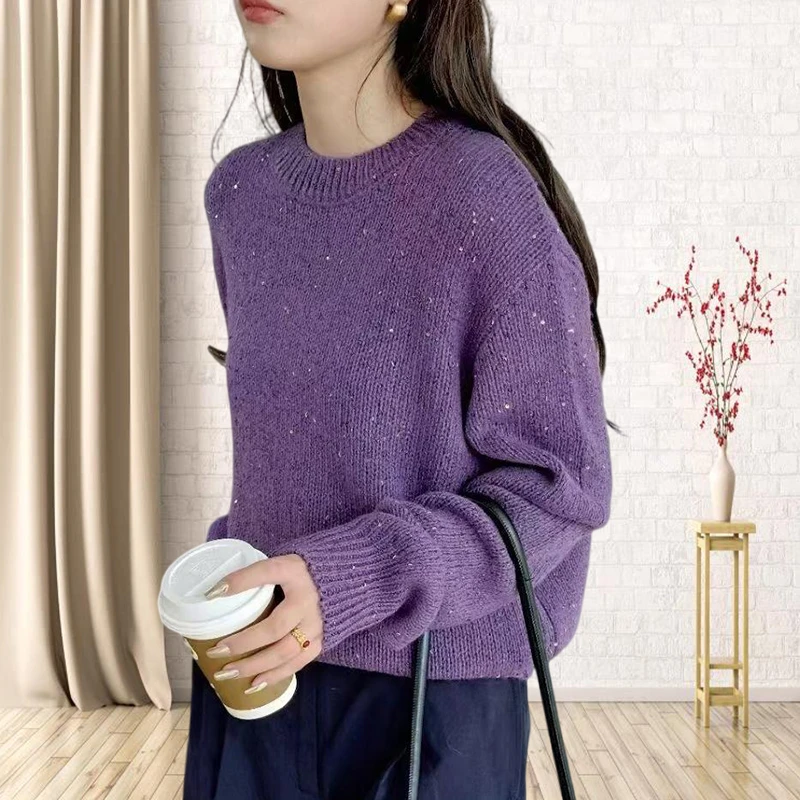 红色毛衣2025款时尚复古红色网红款针织衫亮片秋冬时髦洋气上衣