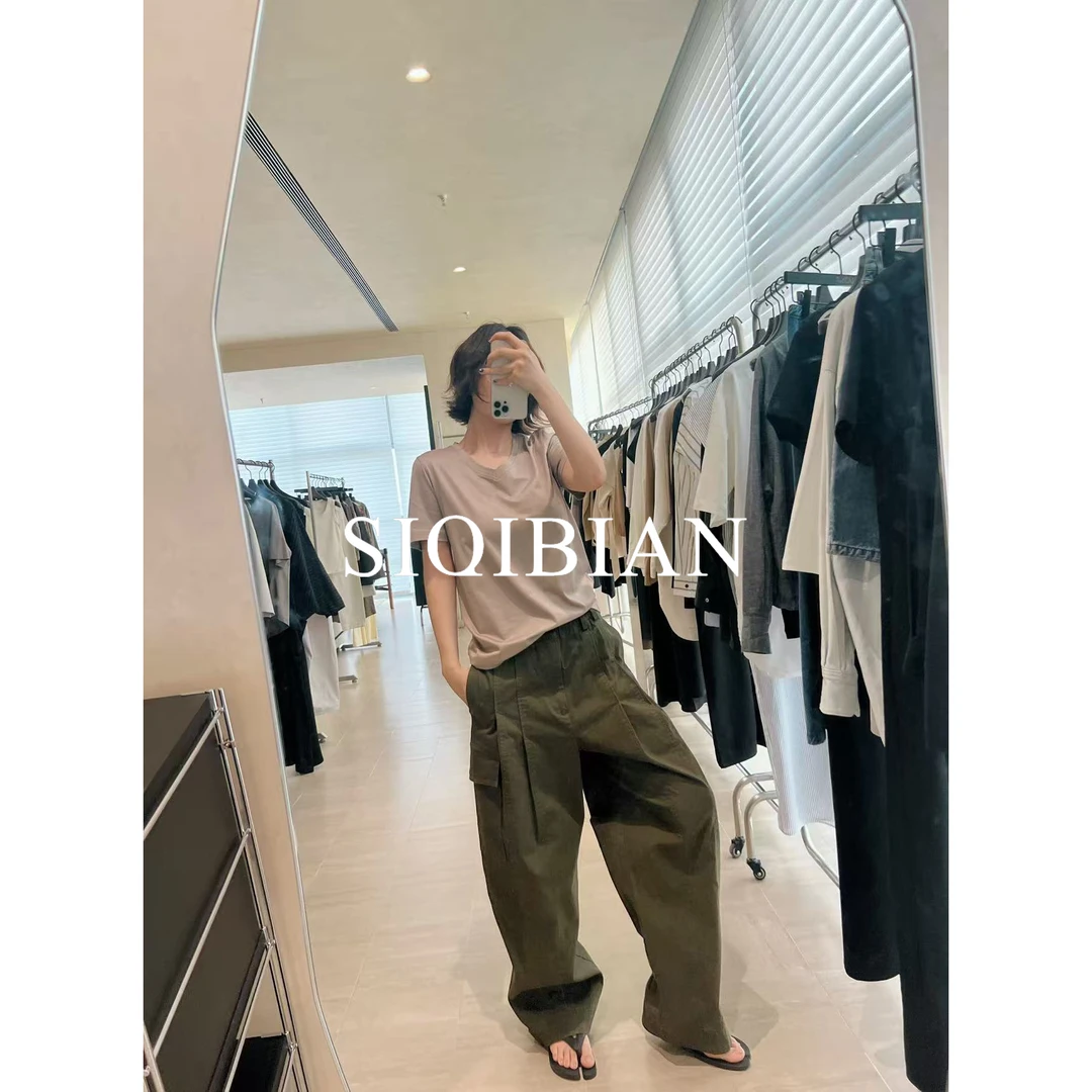 SIQIBIAN ｜25夏季新品休闲百搭压褶工装阔腿休闲裤-2502