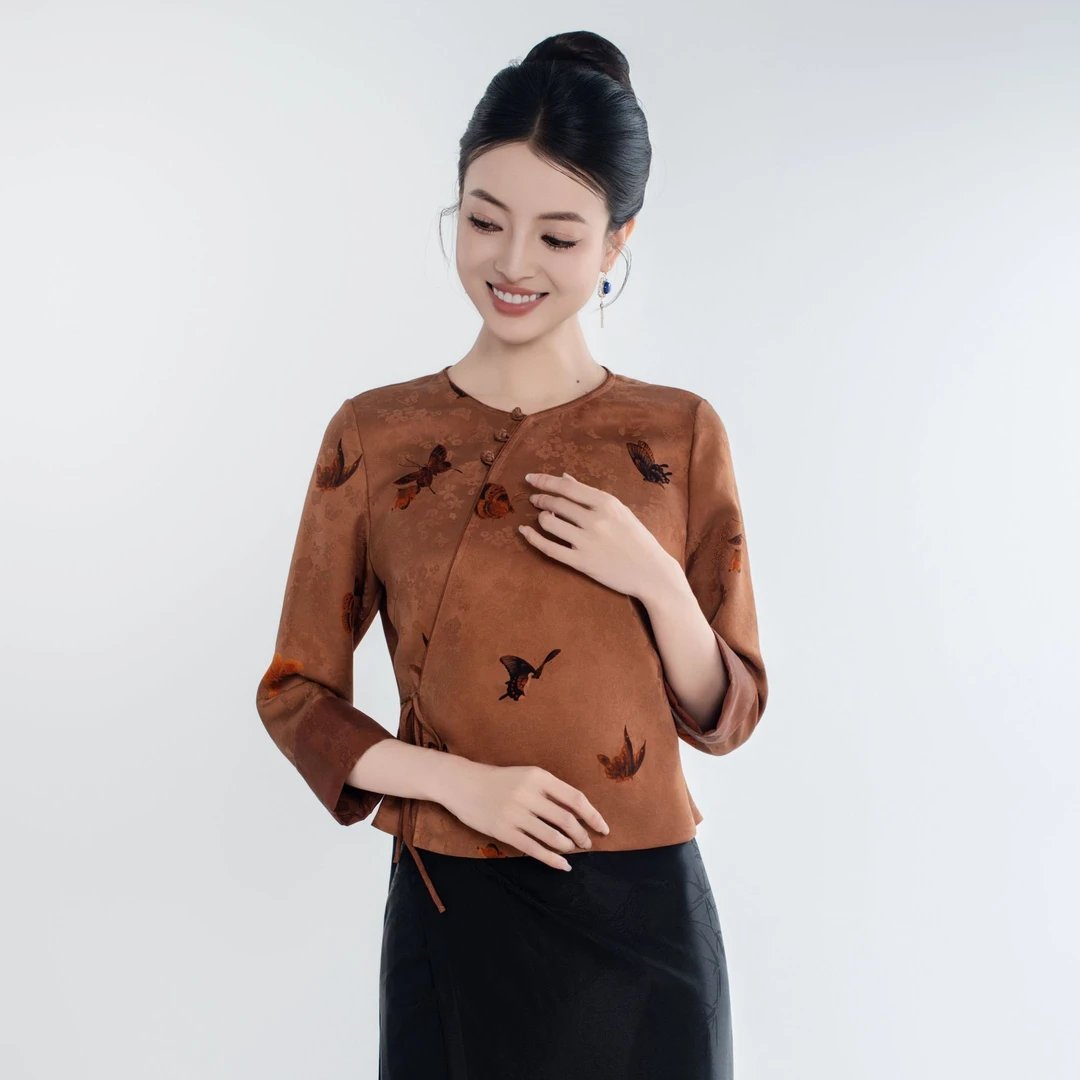 云秀玉美人玉家人《勐蝶》新中式中国风国朝气质女装上衣轻奢提花
