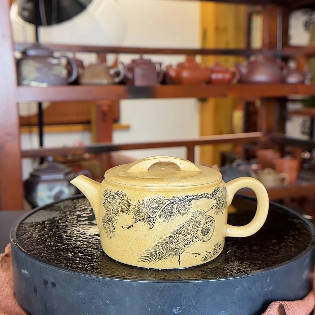 紫砂茶壶一墨熊鸿军刻绘紫砂壶