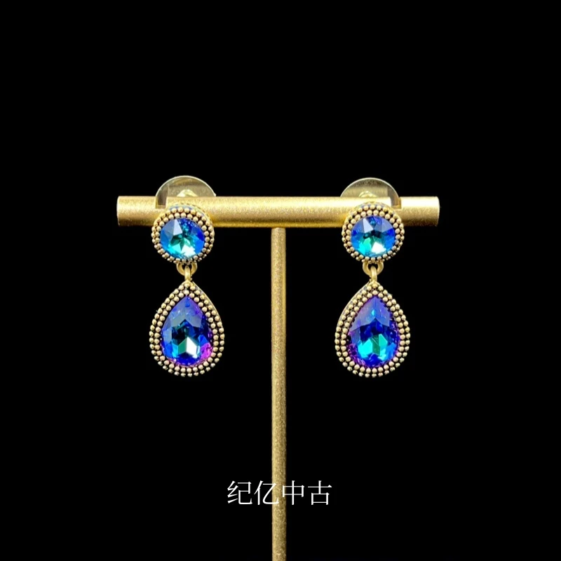 黄铜仿水晶耳饰 JYed049中古首饰vintage复古珐琅耳钉耳环时尚