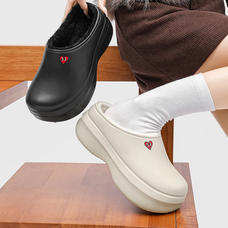 查尔斯桃心棉拖鞋女冬季加绒加厚保暖勃肯鞋厚底一脚蹬厨师鞋2025