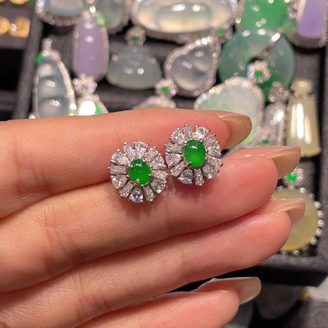 翡翠银S925镶嵌耳饰耳饰