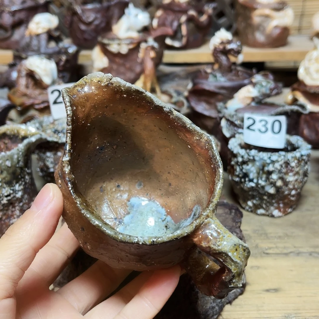 杯柴烧粗陶手捏公道杯