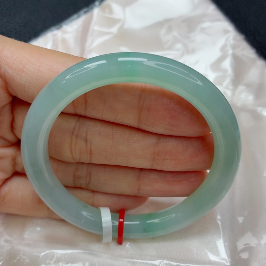 未镶嵌手镯翡翠52圈冰晴绿起莹光004瑕疵漏