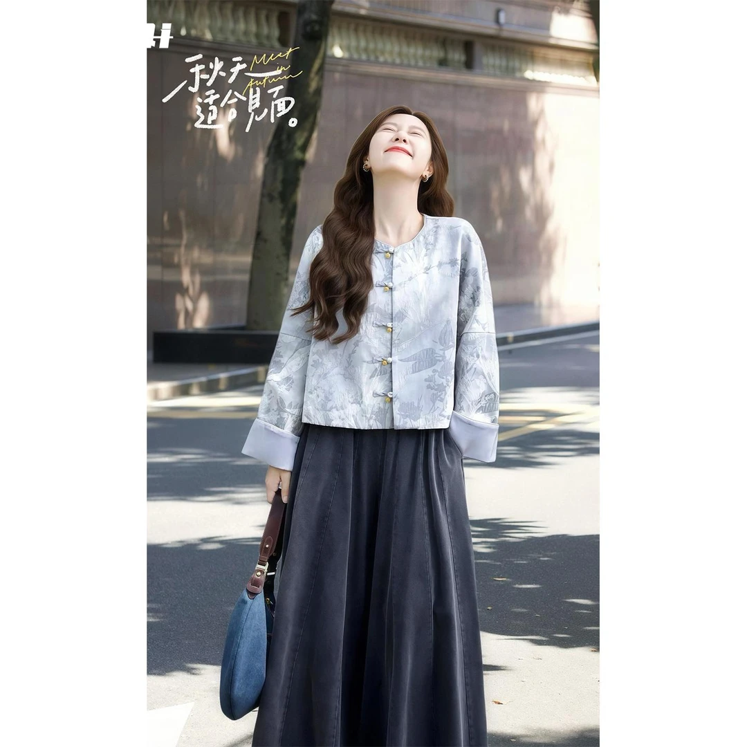 淳启秋装搭配一整套大码微胖mm新中式国风外套轻熟气质两件套装女