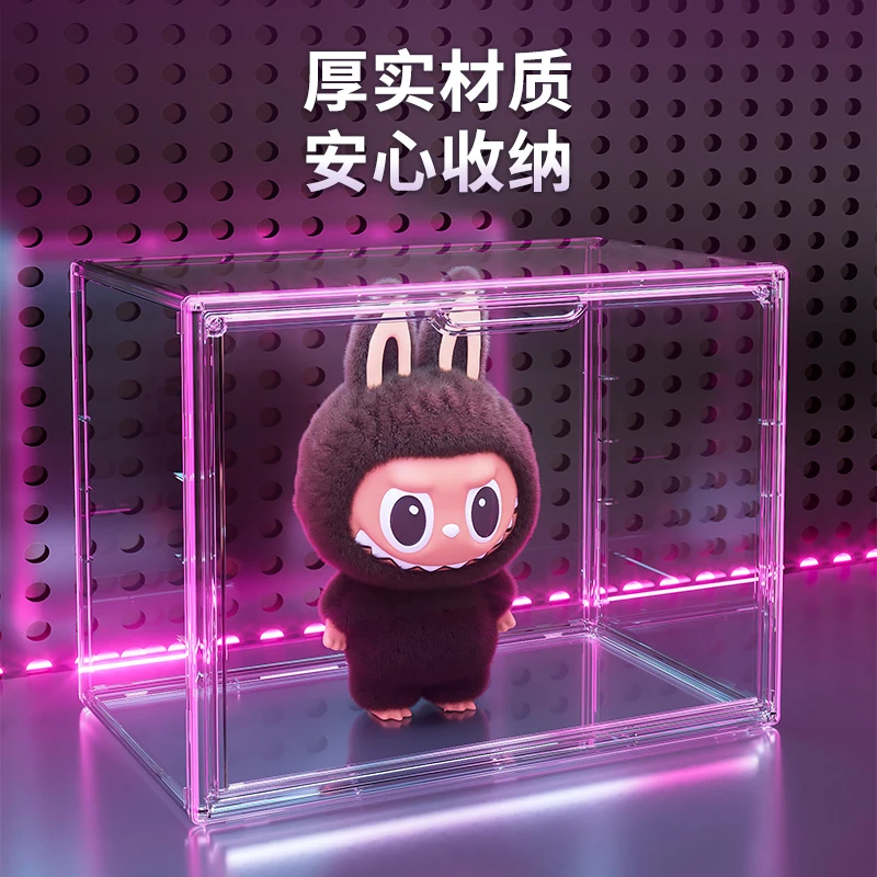 VEMA搪胶公仔手办labubu盲盒磁吸防尘玩具收纳展示盒透明简约储物