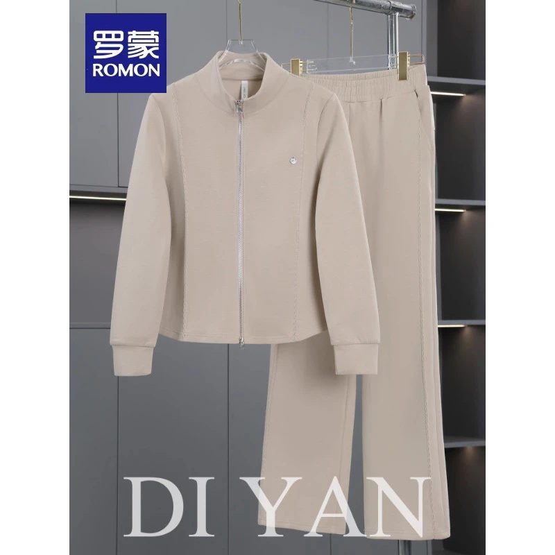 罗蒙50多岁妈妈秋装运动服套装高端洋气中老年人女春秋开衫两件套