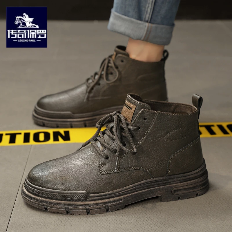 传奇保罗正版男鞋2025新款秋英伦风马丁靴防滑耐磨休闲厚底高帮鞋