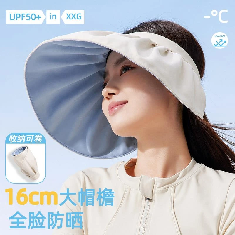 防晒帽女夏季防紫外线2025新款遮阳帽贝壳空顶帽遮脸大檐太阳帽子