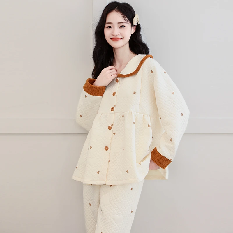 孕妇睡衣女款春秋季加厚待产月子服新款秋冬天夹层空气棉哺乳套装