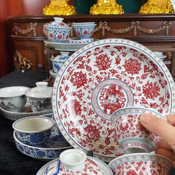 缠枝莲五件套釉里红新品