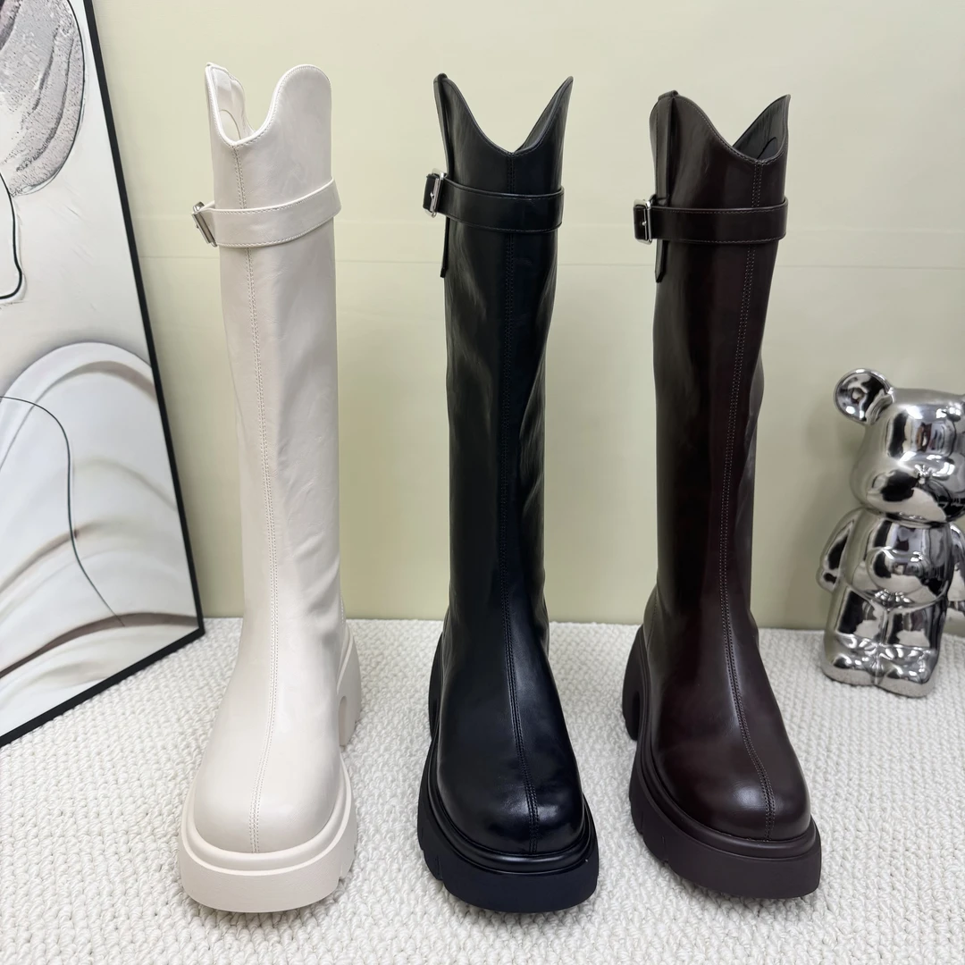 时装靴秋冬季百搭小个子加绒高筒靴厚底增高6CM长筒骑士靴弹力靴