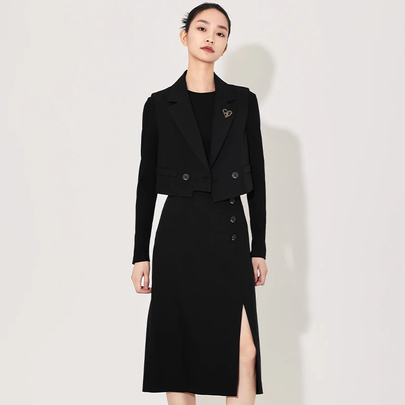 无袖马甲长袖连衣裙两件套时尚裙子套装女161Z2313