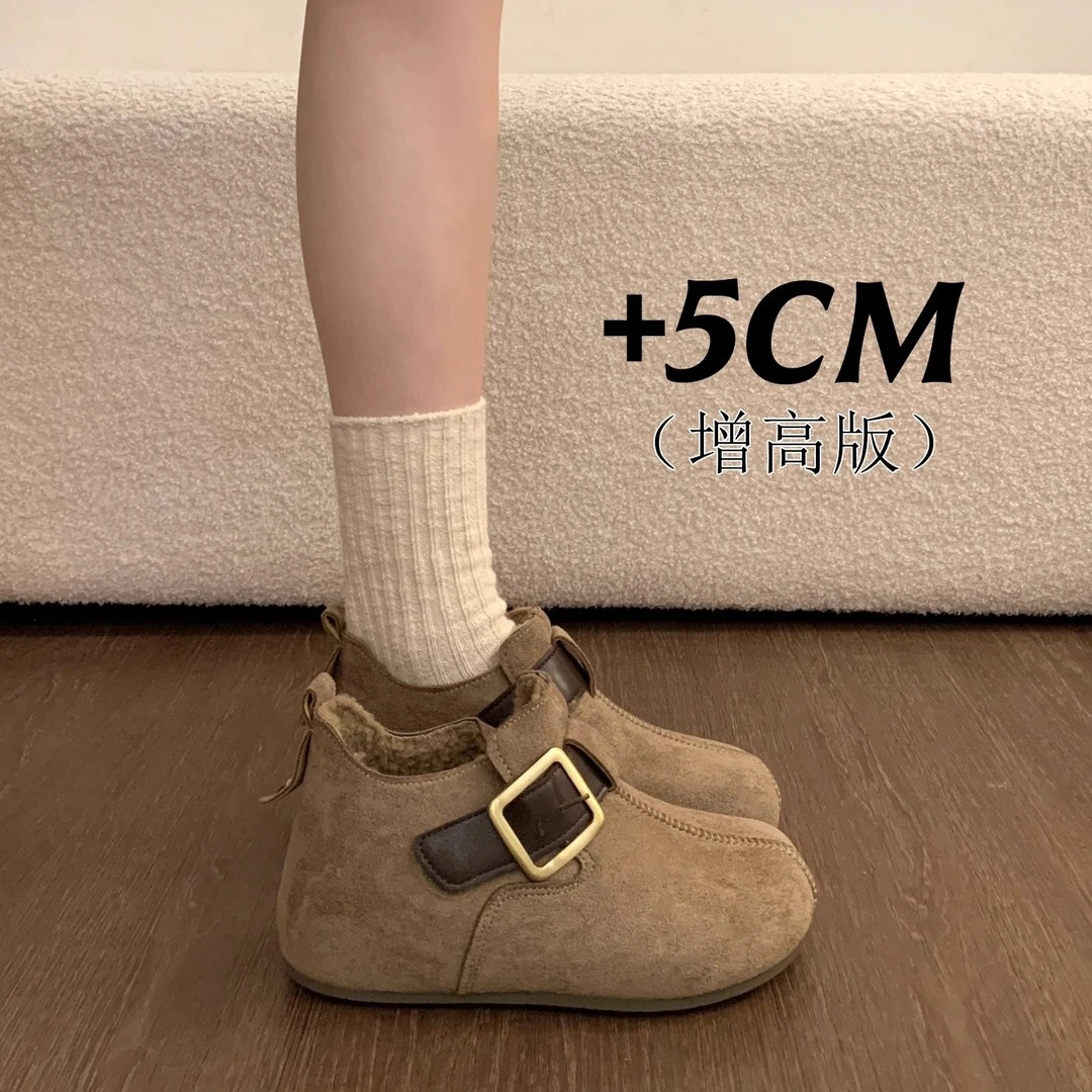 厚底内增高勃肯棉鞋女加绒短靴子2025新款冬季加厚保暖防滑雪地靴