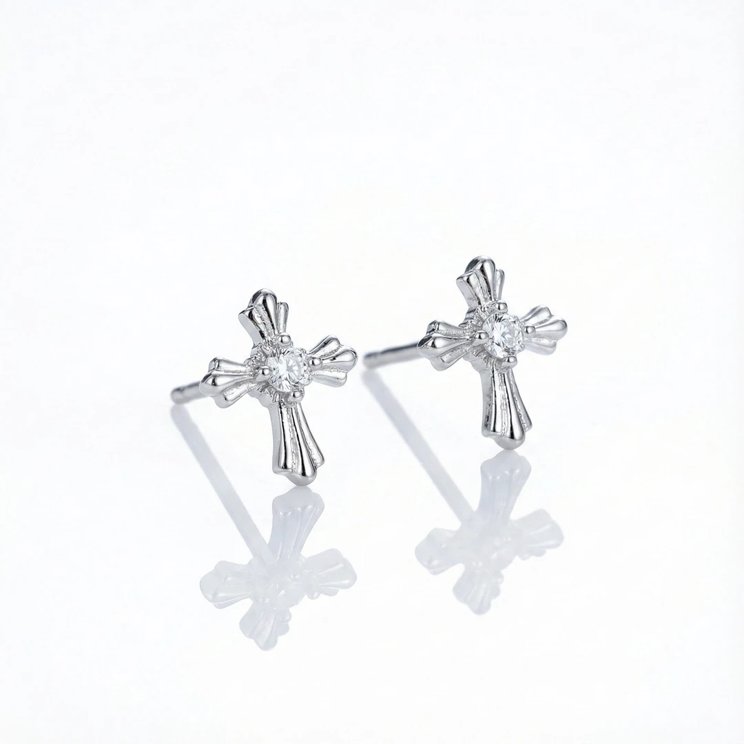 铜合金耳饰 BTSP S925银针男潮流设计感高级十字架个性设计耳钉