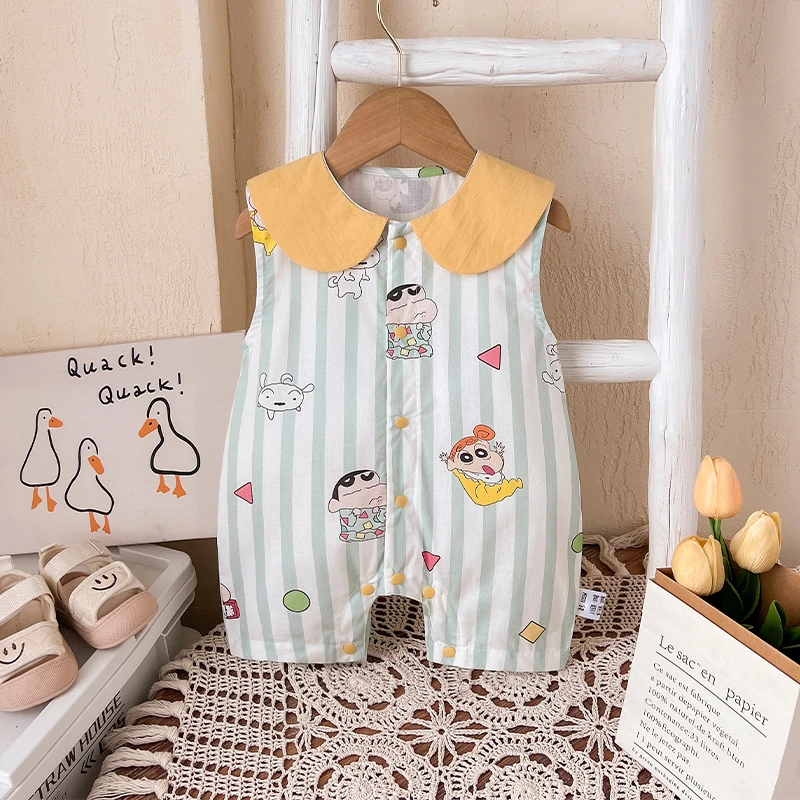 【蜡笔小新】婴儿夏季连体衣男女宝夏装薄款新生儿娃娃领哈衣外出服