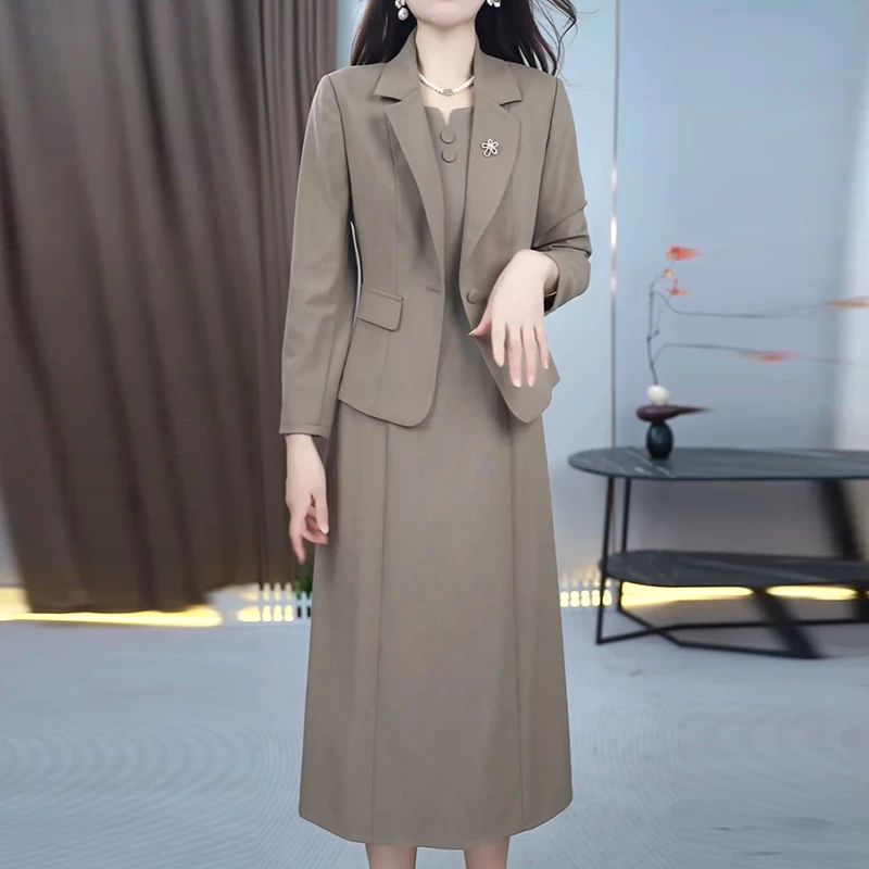 秋季新款两件套连衣裙时尚显瘦洋气春秋款妈妈装套装裙女休闲西装