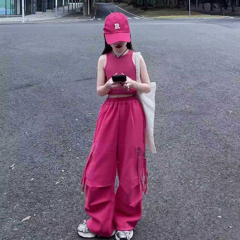 女童工装裤春秋2025新款中大童洋气上衣直筒长裤子儿童时髦休闲裤