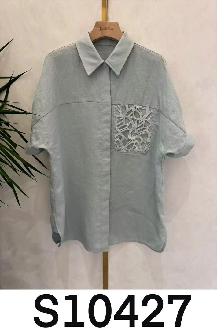 【苏西】薰香亚麻短袖方领衬衫S10427