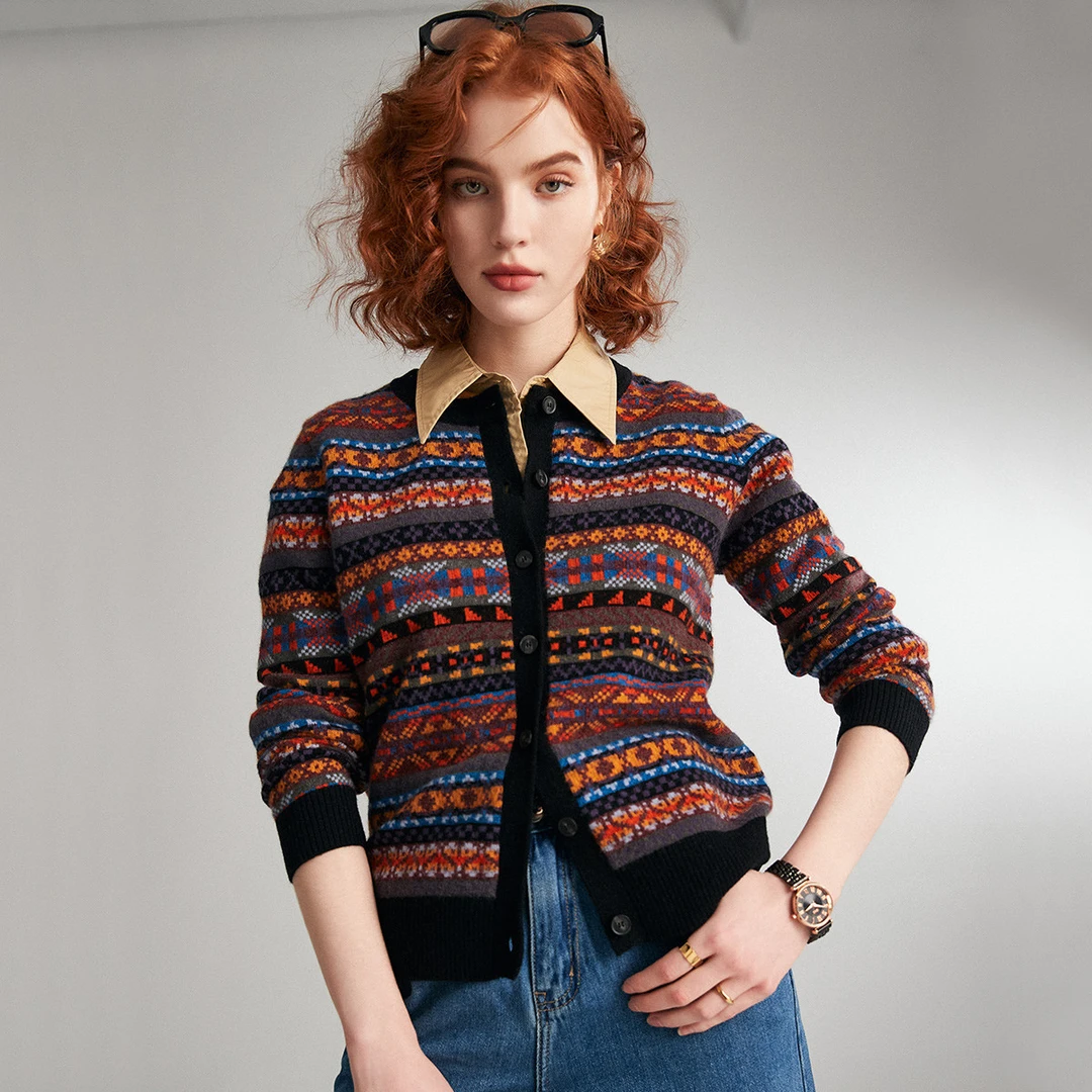 PALUOPO/帕罗秋冬圆领开衫软糯百搭针织羊绒衫女ET22271R-A