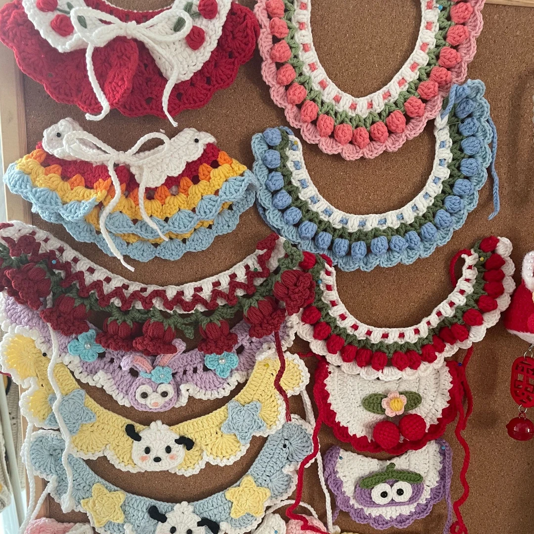 毛线手工钩织宠物项圈娃娃项圈口水巾