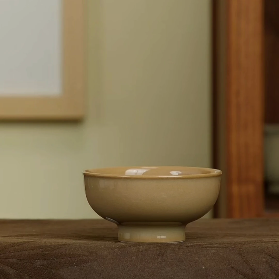 温柔咖色宽口杯家用复古炭炉泡茶杯中式品茗杯陈卫武龙泉青瓷