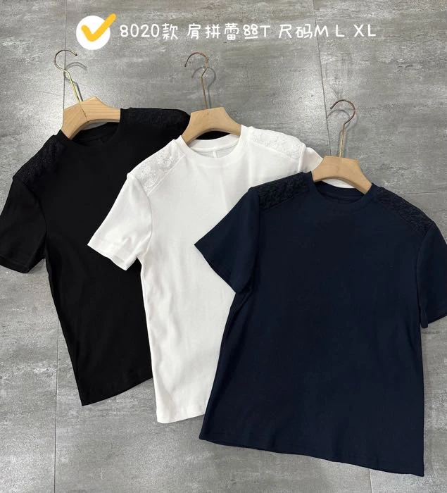 【贝希】肩膀拼接蕾丝花边短袖8020