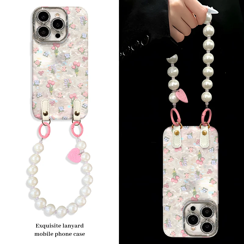 网红小花束手机壳适用于苹果16/OPPO华为VIVO贝壳纹可爱流行新款