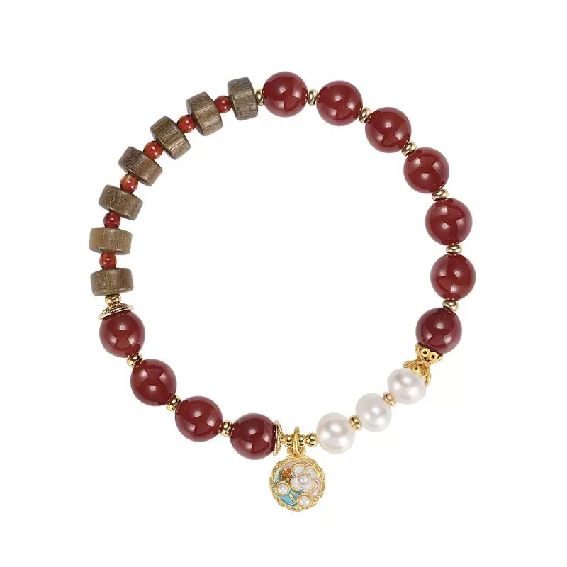 非金属仿珍珠手链 新中式甜美串珠手链女温柔百搭花朵吊坠手链