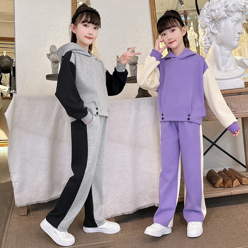 女童套装2025新款秋冬季高能感儿童装大童时尚休闲连帽加绒两件套