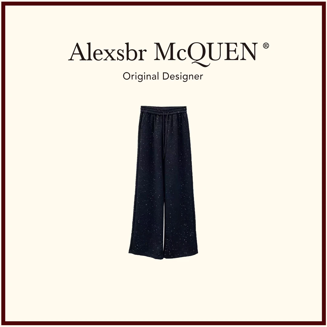 YDD•「甄选」百搭亮片弯刀裤慵懒显瘦宽松设计感ins高腰拖地裤T630