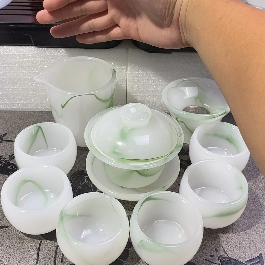古法琉璃飘绿套装九件套