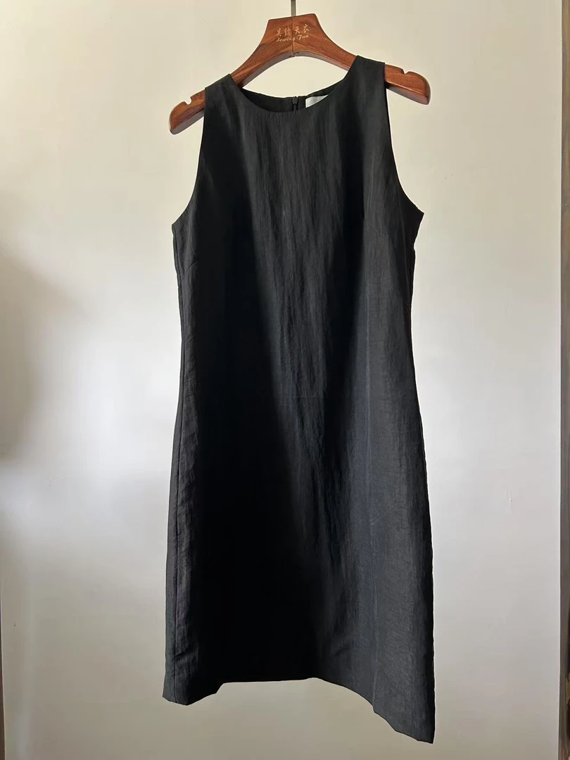 且听吴歌夏季改良短款香云纱背心裙新中式圆领无袖极简连衣裙